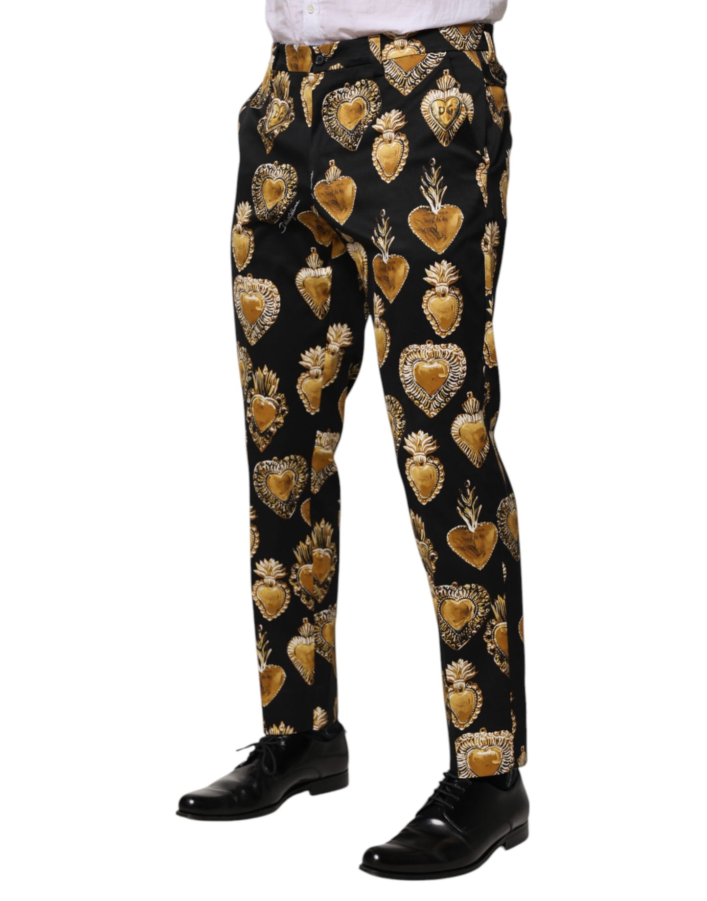 Dolce & Gabbana Schwarz Gold Sacred Heart Print Hose