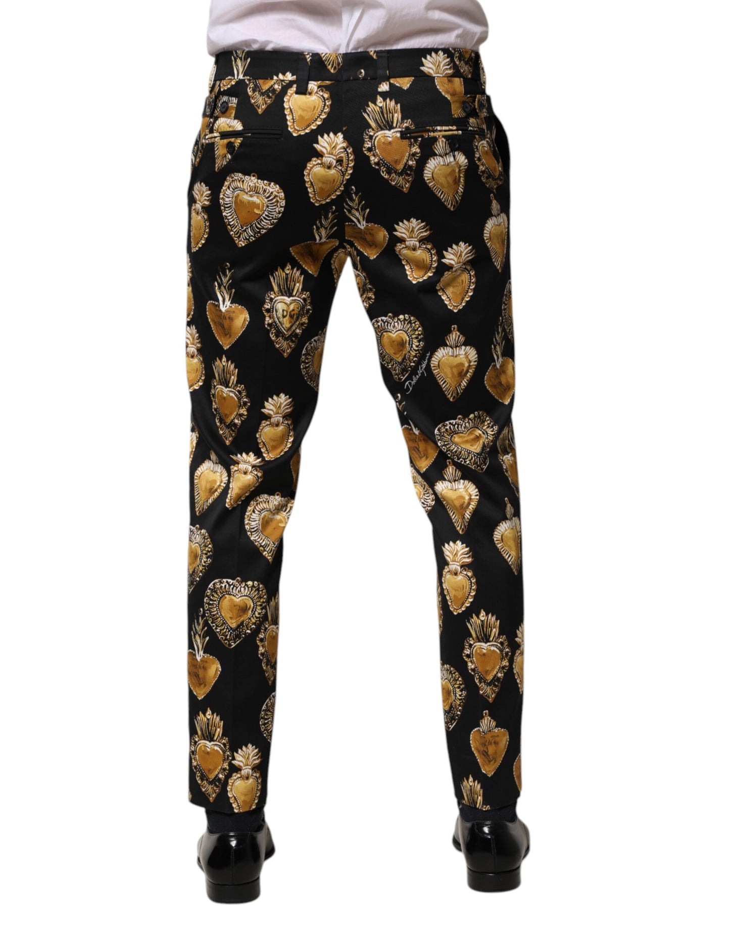 Dolce & Gabbana Schwarz Gold Sacred Heart Print Hose