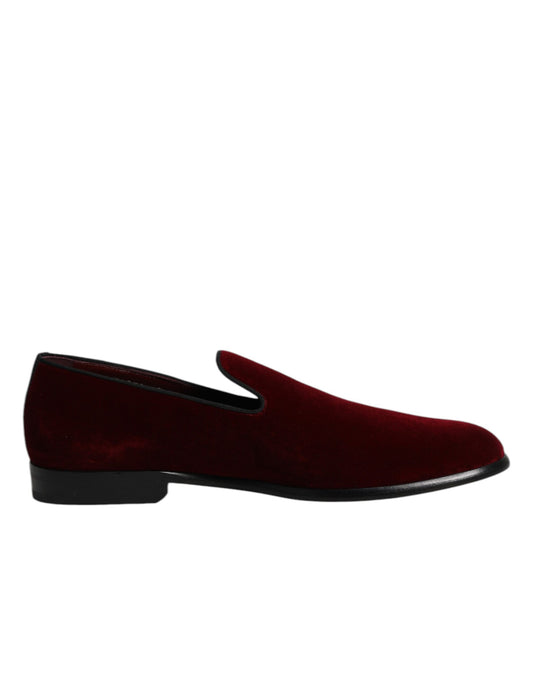 Dolce & Gabbana Rote Baumwolle Samt Slip On Loafers Formelle Schuhe