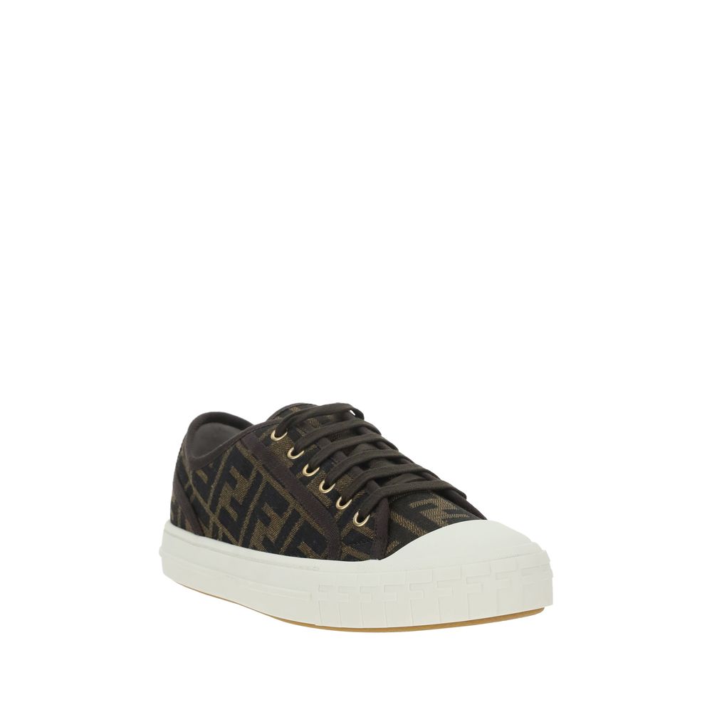 Fendi Braune Polyamid Sneakers mit niedrigem Schaft