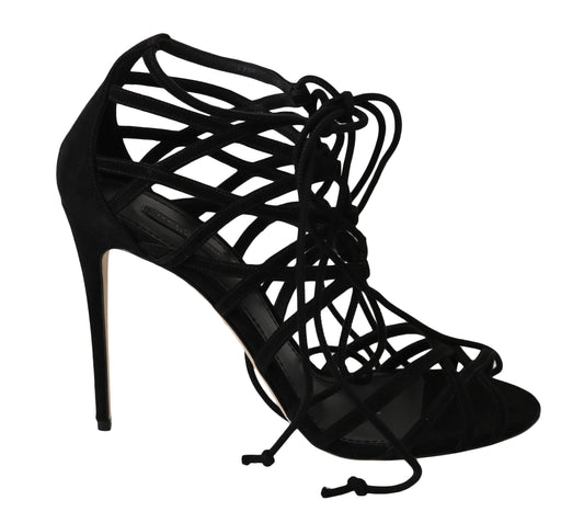 Dolce & Gabbana Schwarze Wildleder Riemen Stilettos Sandalen