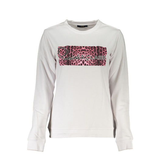 Cavalli Class Weißer Baumwollpullover für Frauen