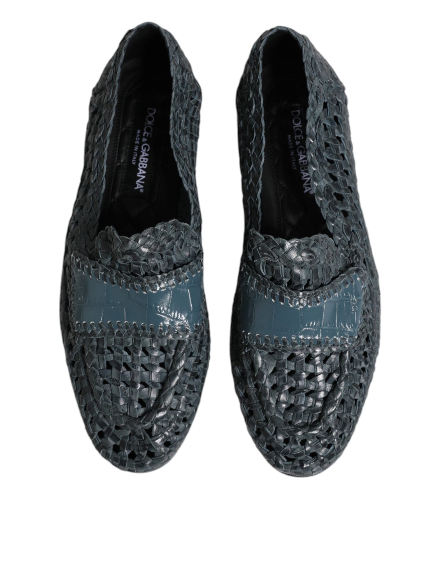 Dolce & Gabbana Blaue gewebte Leder Slipper Schuhe