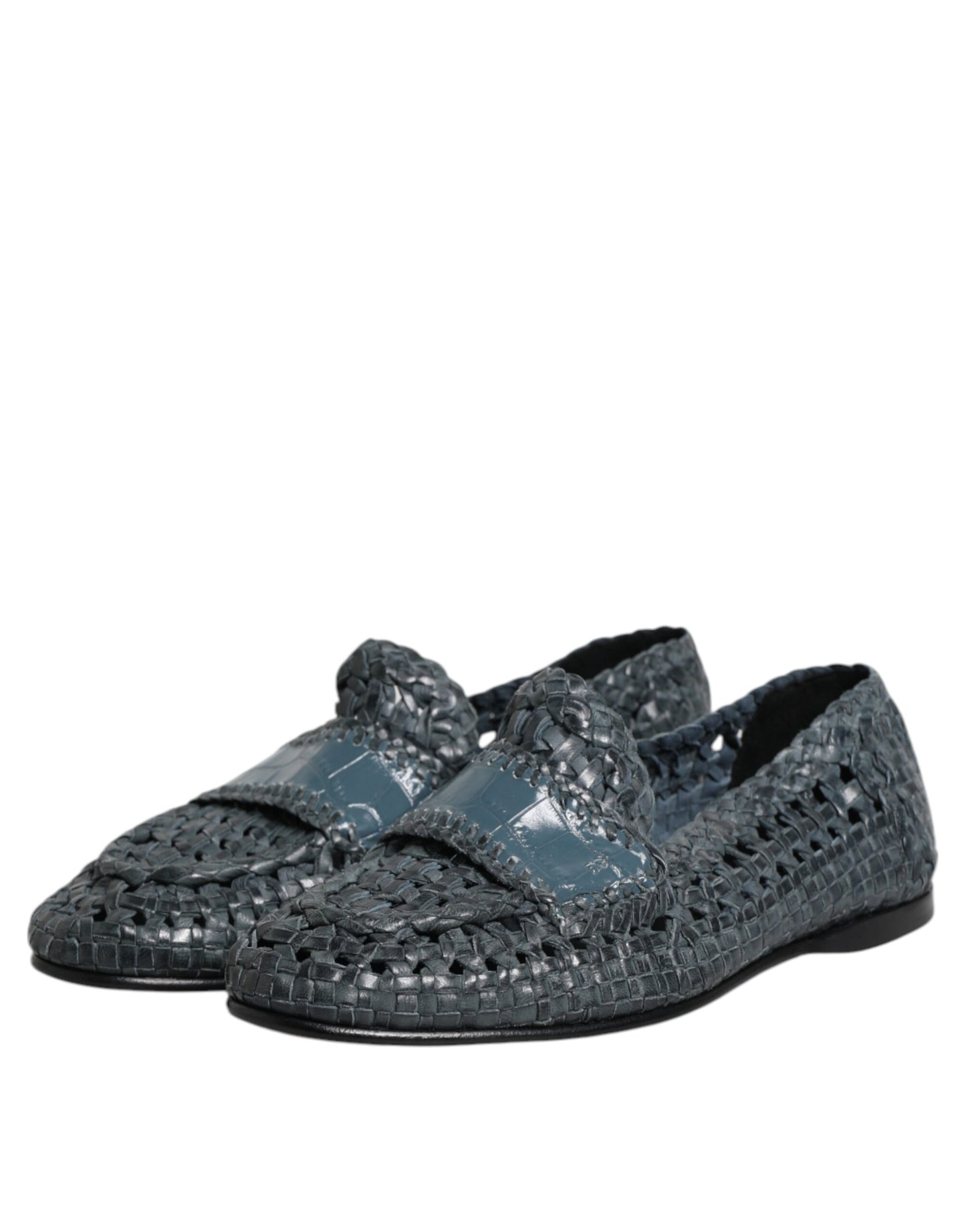 Dolce & Gabbana Blaue gewebte Leder Slipper Schuhe