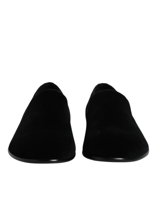 Dolce & Gabbana Schwarzer Samt Slip On Loafers Formelle Schuhe