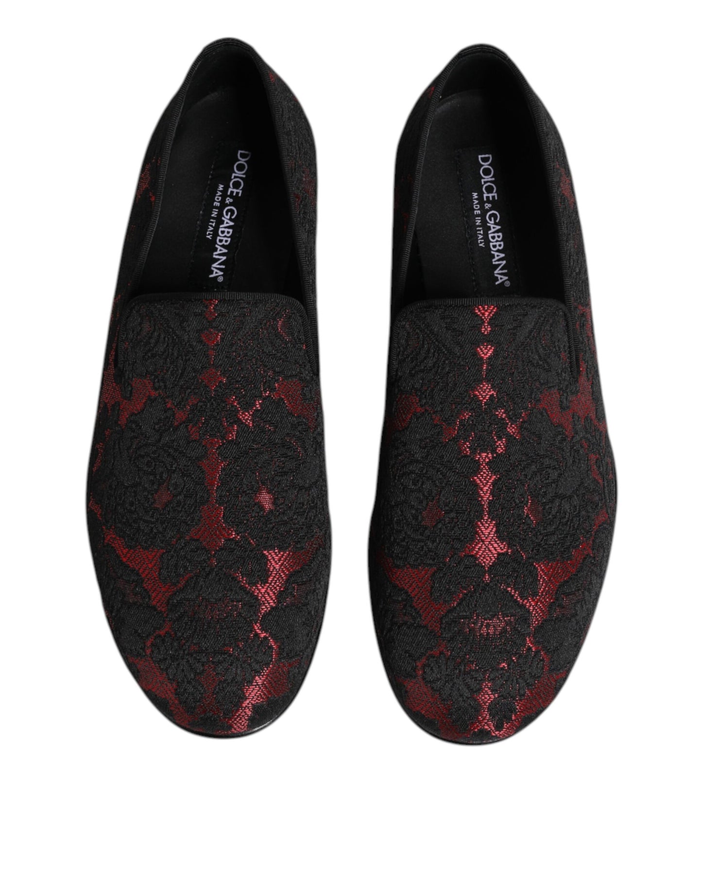 Dolce & Gabbana Rot Schwarz Jacquard Slip On Loafers Schuhe