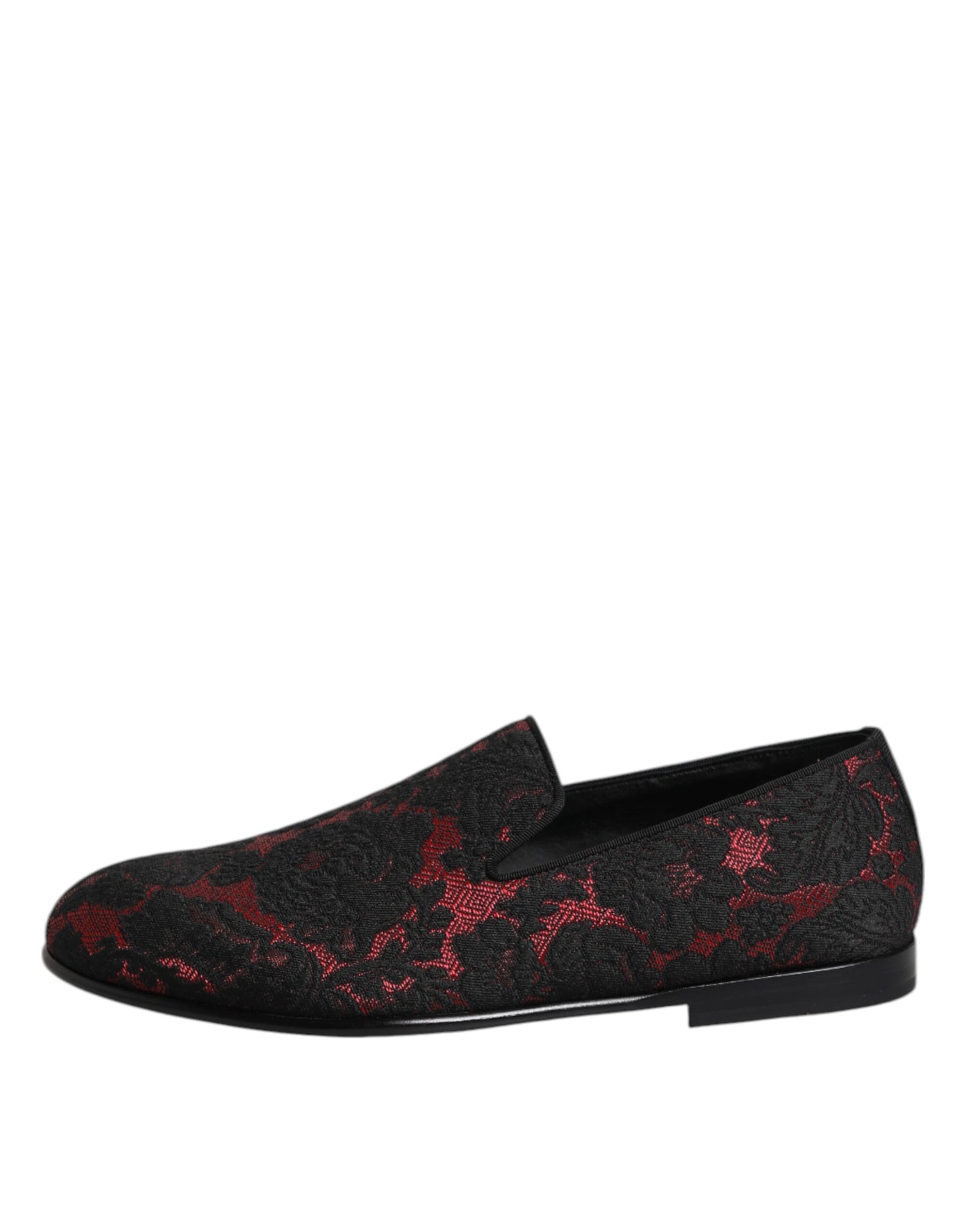 Dolce & Gabbana Rot Schwarz Jacquard Slip On Loafers Schuhe