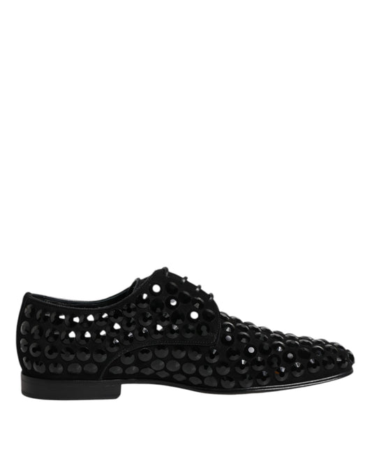 Dolce & Gabbana Schwarze Wildleder Strass Derby Formelle Schuhe