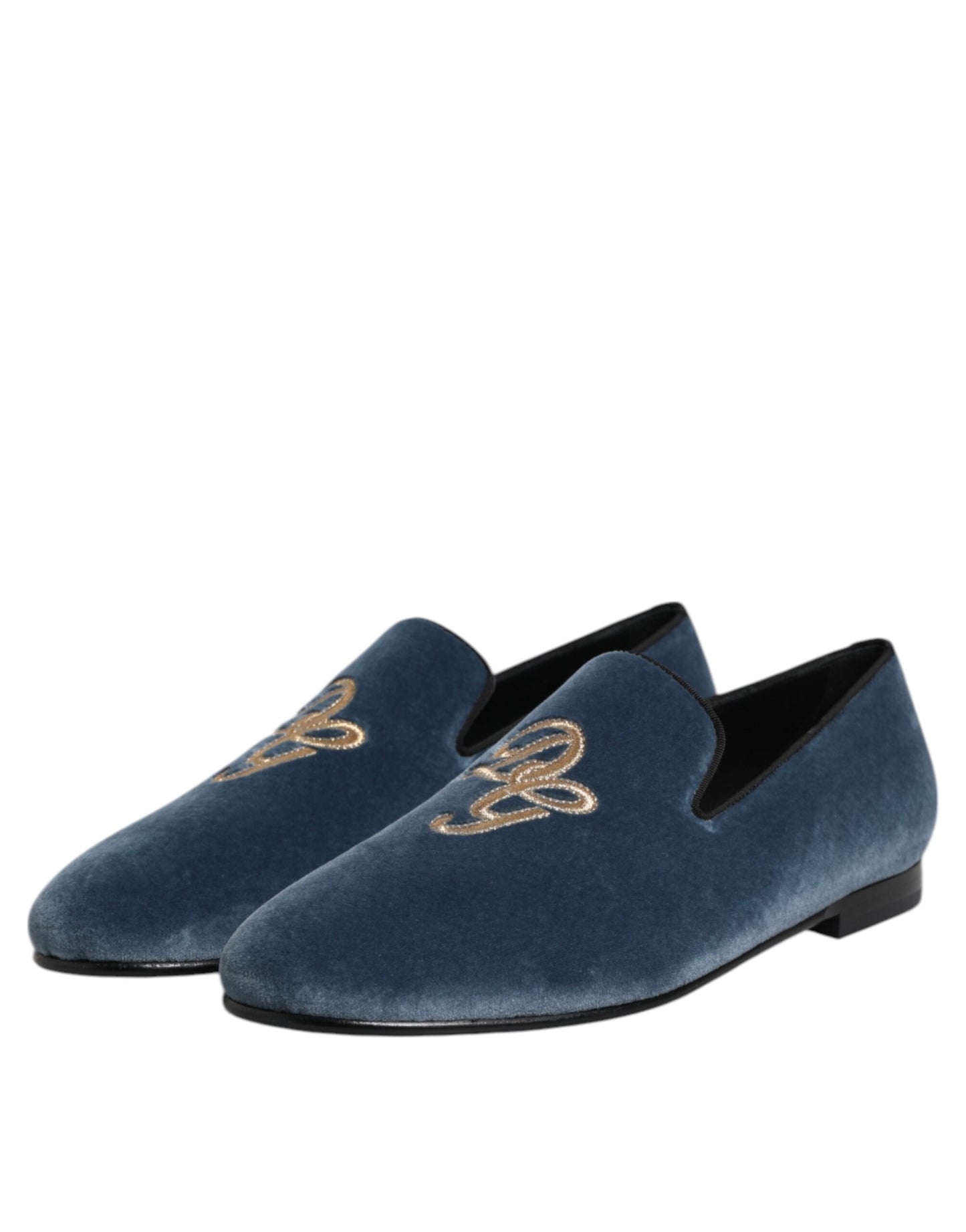 Dolce & Gabbana Blauer Samt DG Logo Loafers Formelle Schuhe