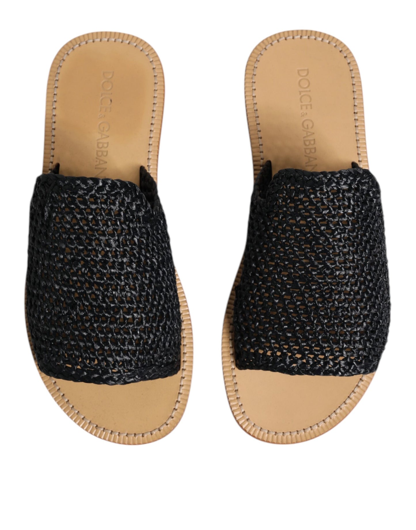 Dolce & Gabbana Schwarz Monochrome geflochtene Raffia Slides Schuhe