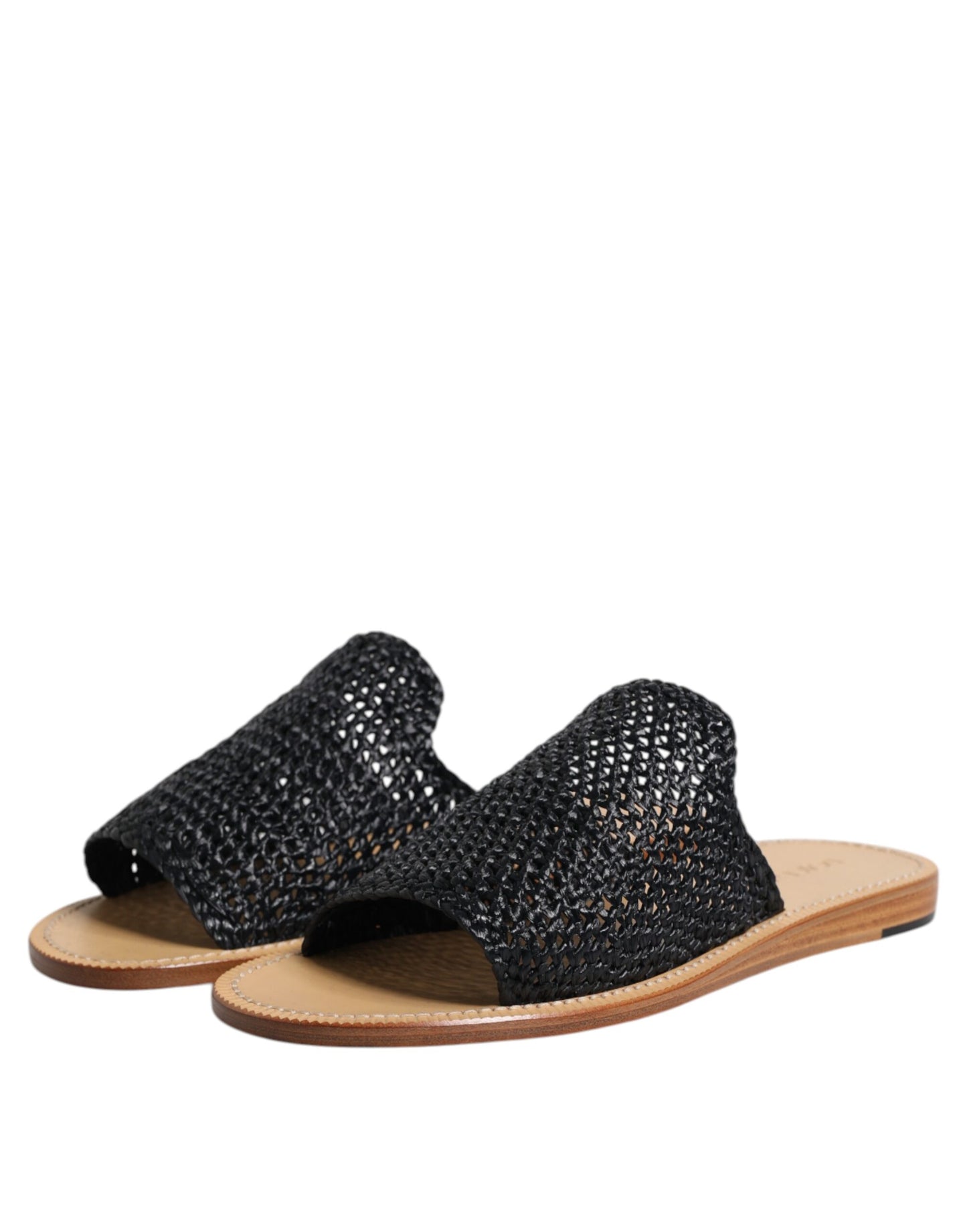 Dolce & Gabbana Schwarz Monochrome geflochtene Raffia Slides Schuhe