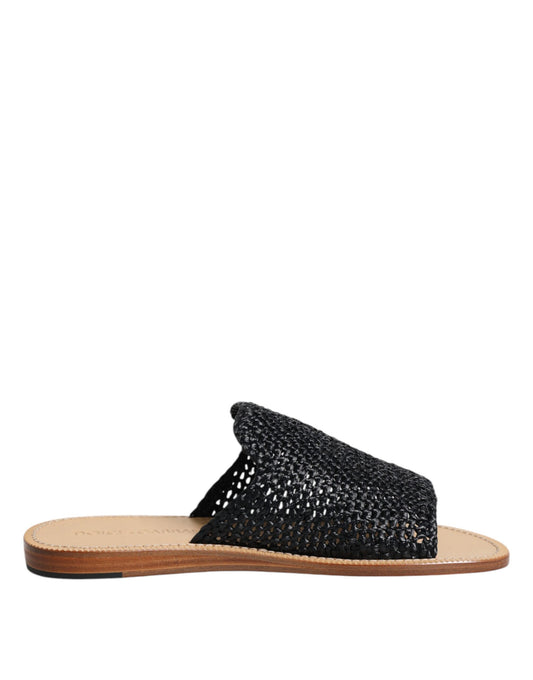 Dolce & Gabbana Schwarz Monochrome geflochtene Raffia Slides Schuhe