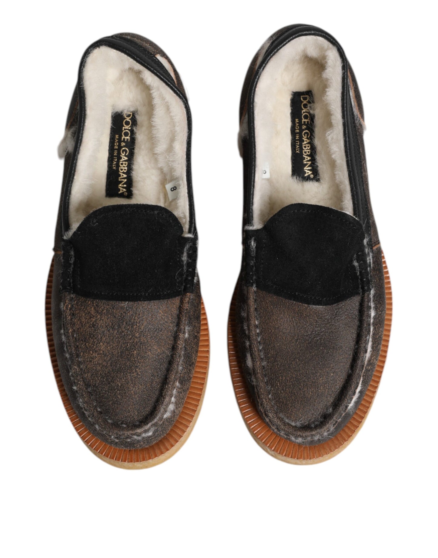 Dolce & Gabbana Braun Weiß Kalbsleder Loafers Schuhe