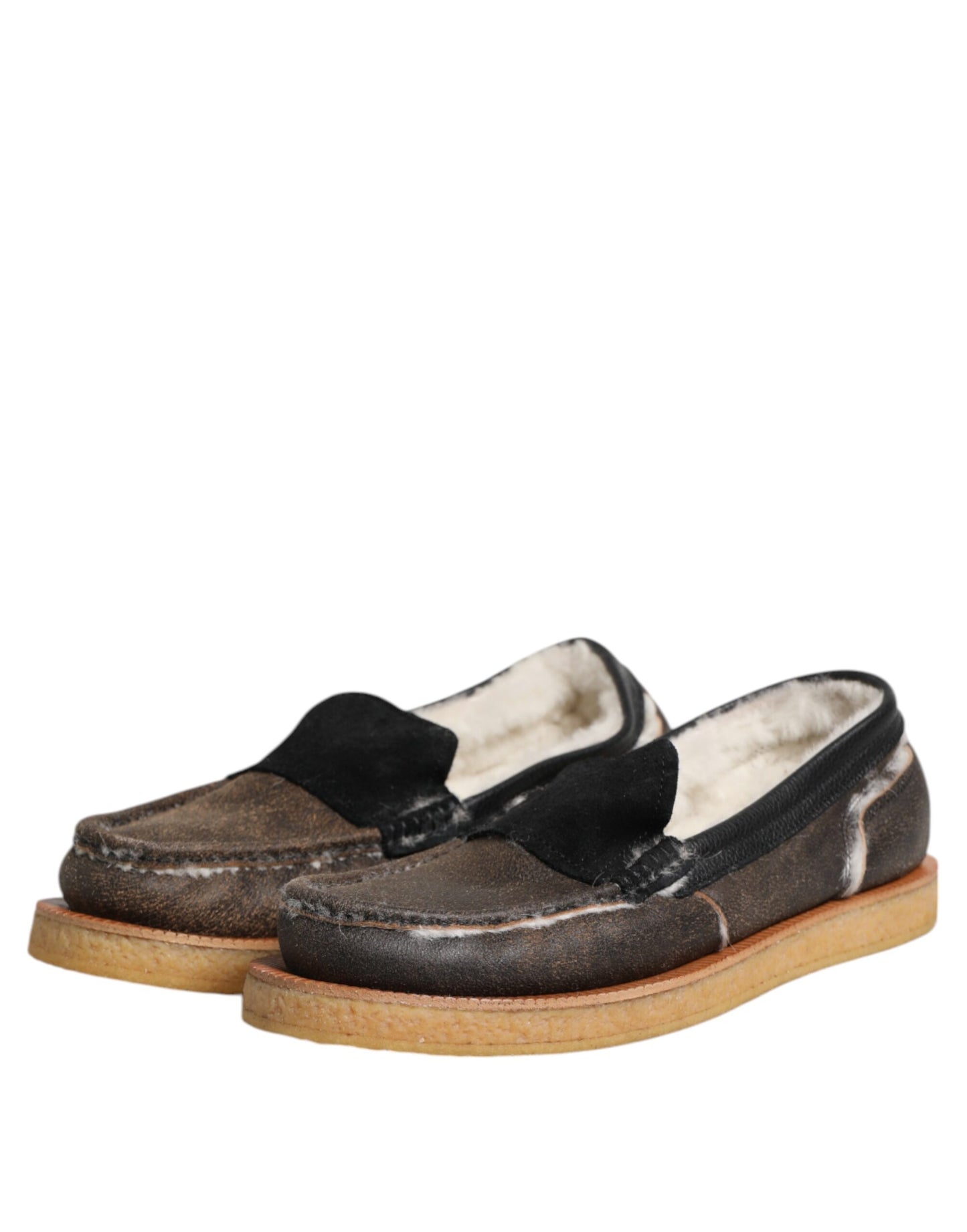 Dolce & Gabbana Braun Weiß Kalbsleder Loafers Schuhe