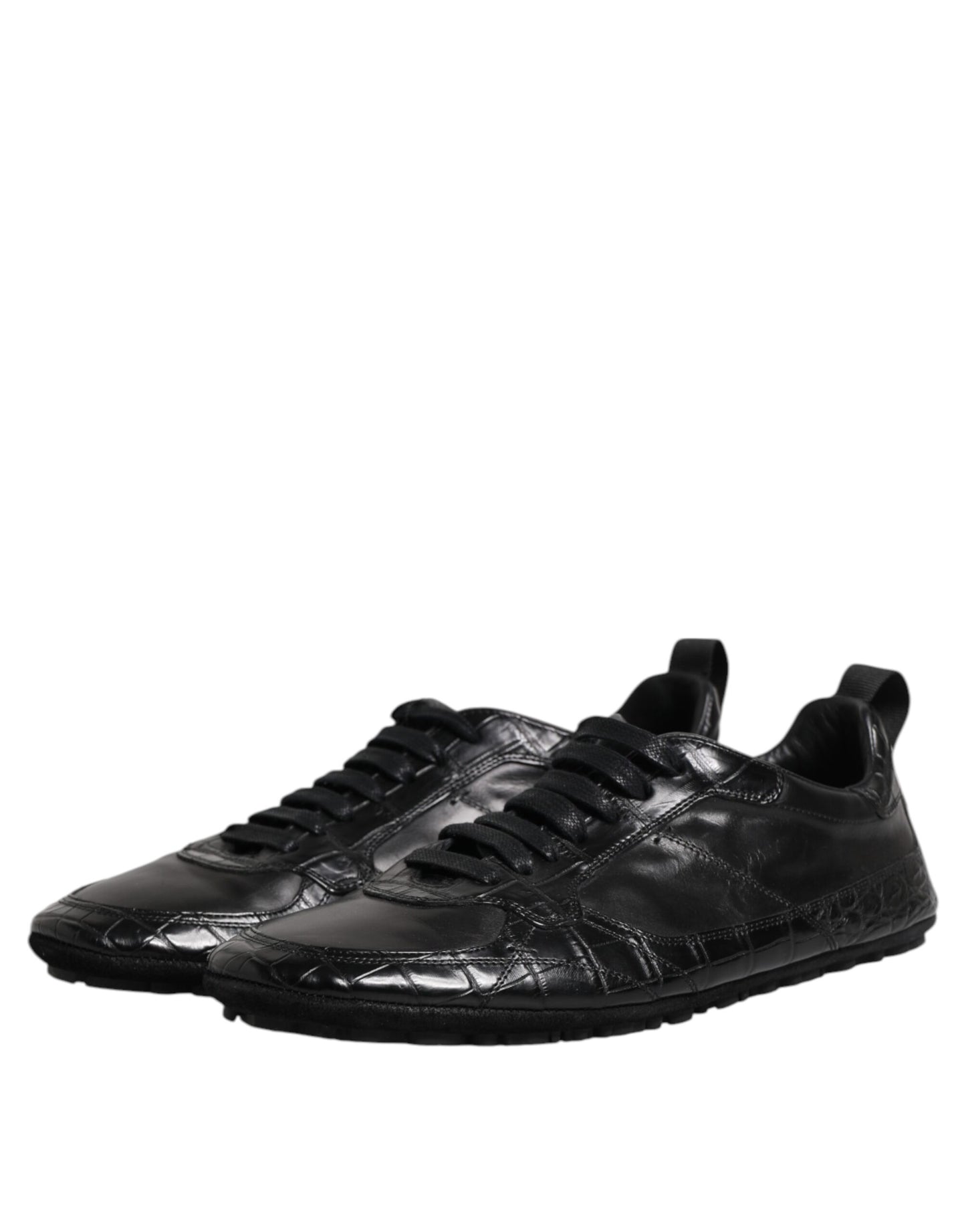 Dolce & Gabbana Schwarze Exotische Leder Low Top Sneakers Schuhe