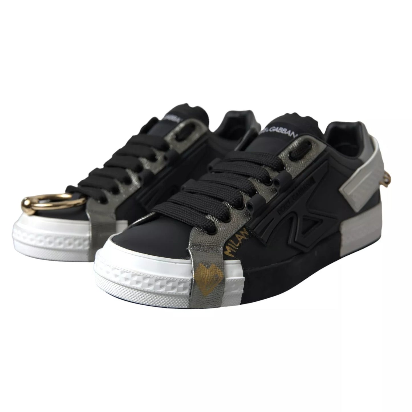 Dolce & Gabbana Schwarz Leder Low Top Sneakers Portofino Schuhe
