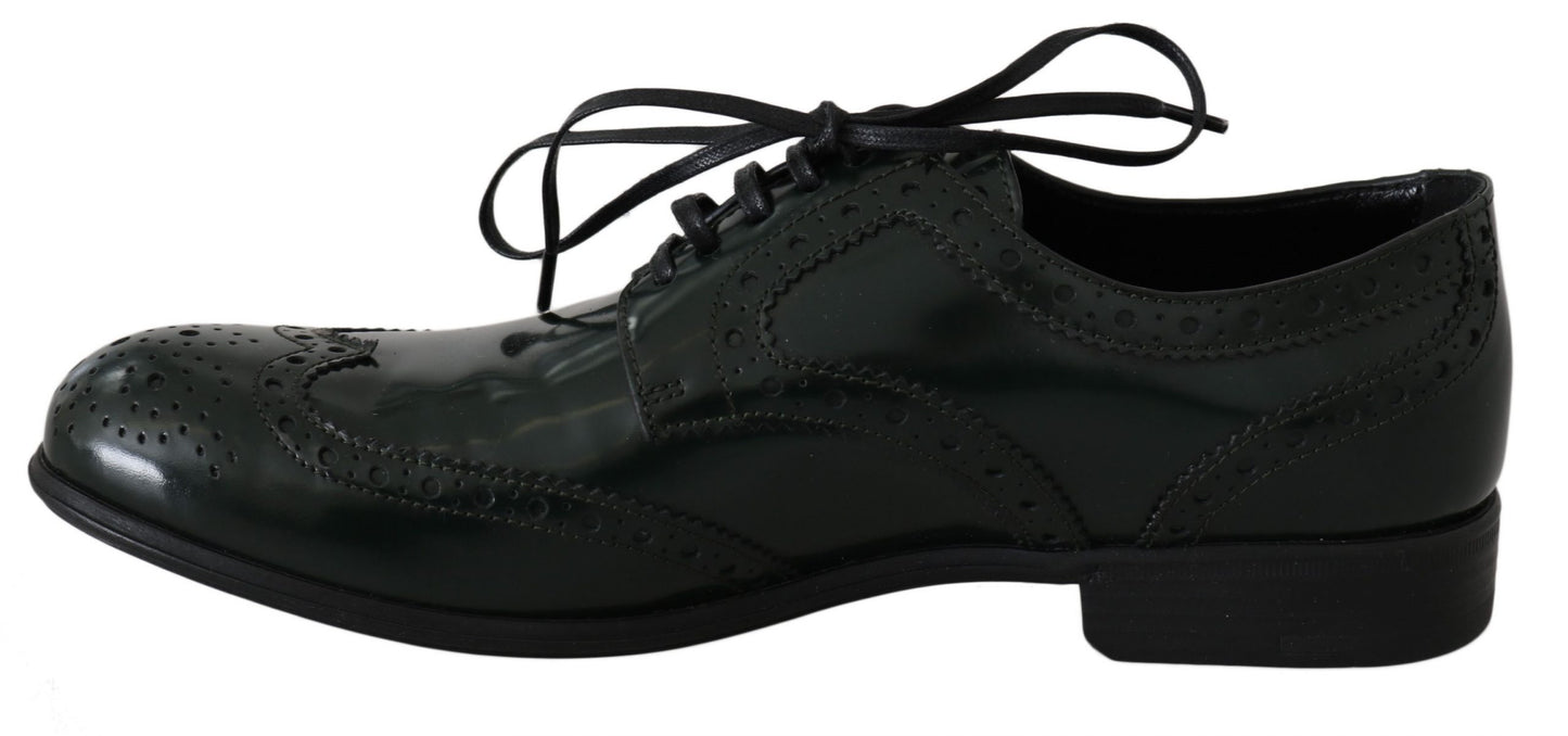 Dolce & Gabbana Grüne Leder Broque Oxford Wingtip Schuhe