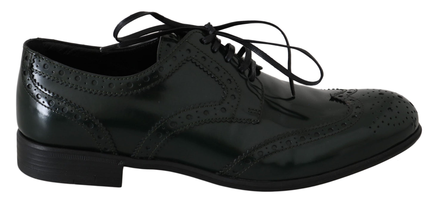 Dolce & Gabbana Grüne Leder Broque Oxford Wingtip Schuhe