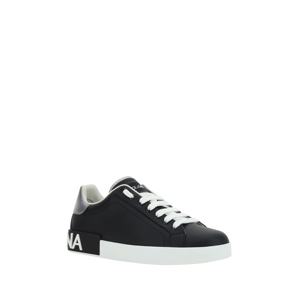 Dolce & Gabbana Schwarze Sneakers aus Kalbsleder Bos Taurus