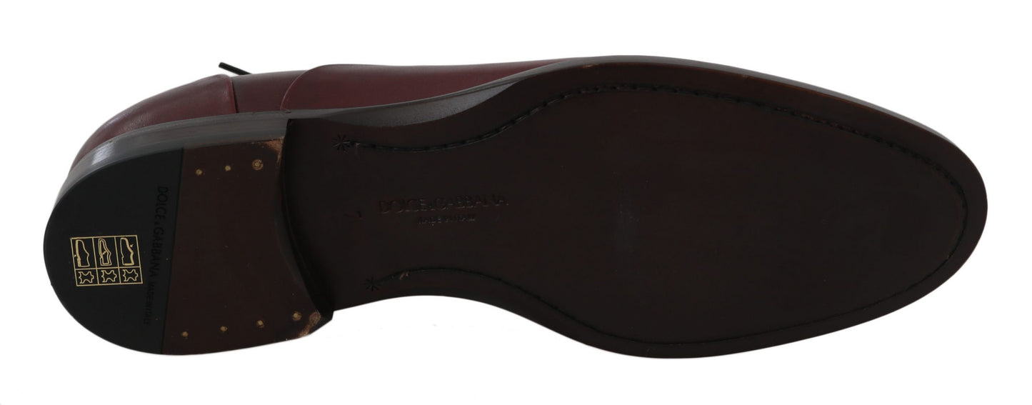 Dolce & Gabbana Rote Bordeaux Leder Derby Formelle Schuhe