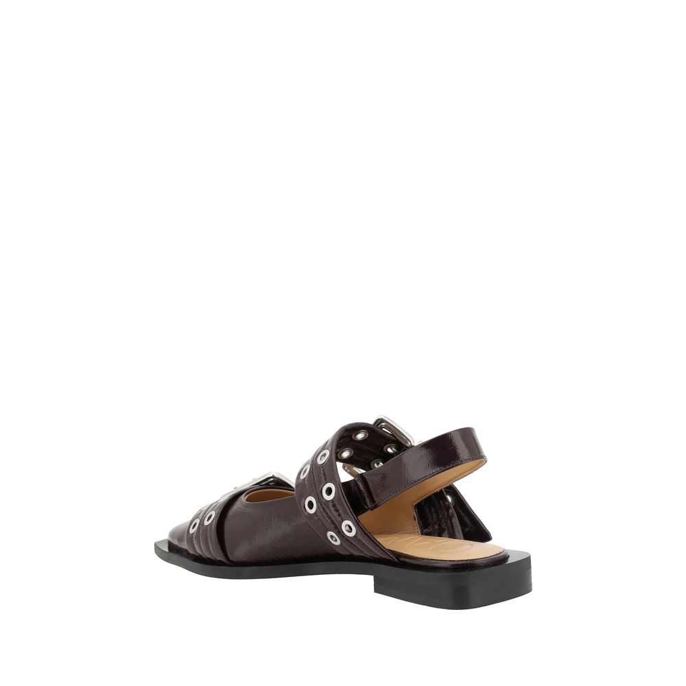 Ganni Braune Polyester-Ballerinas