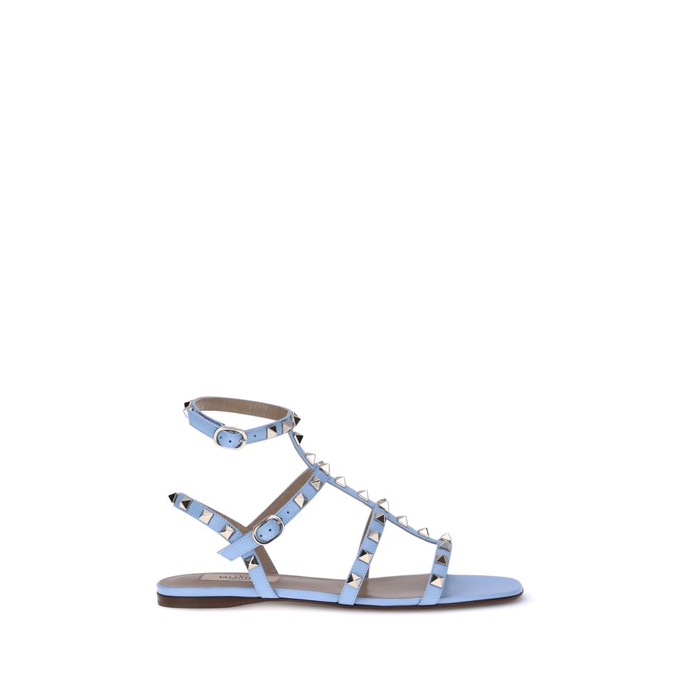 Valentino Garavani Hellblaue Kalbsleder Bos Taurus Flache Sandalen