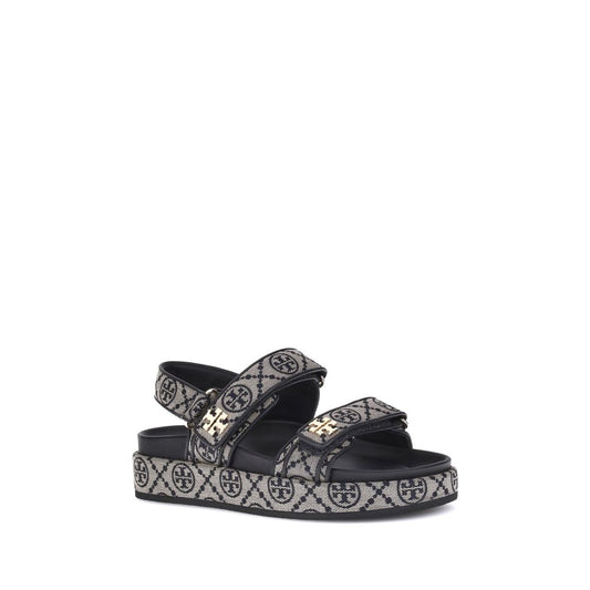 Tory Burch Blaue Stoff-Flachsandalen