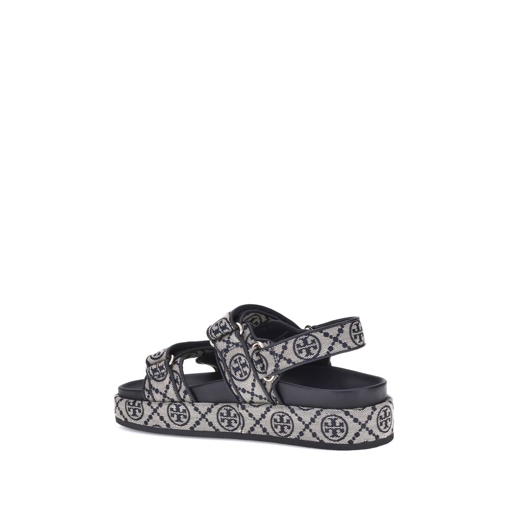 Tory Burch Blaue Stoff-Flachsandalen