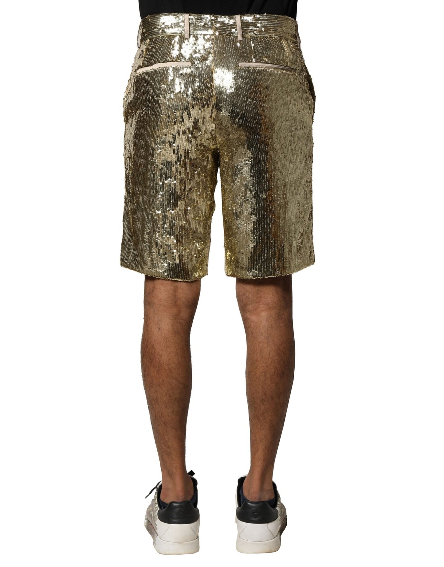 Dolce & Gabbana Goldfarbene Bermudashorts aus Polyester mit Paillettenverzierung