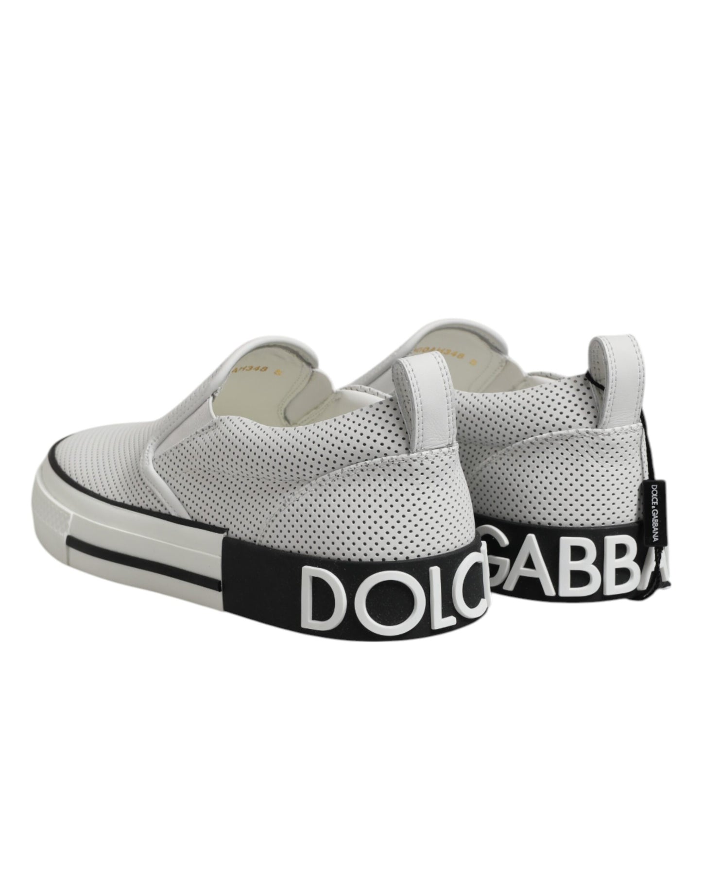 Dolce & Gabbana Weiß gepunktet Leder Slip On Männer Turnschuhe Schuhe