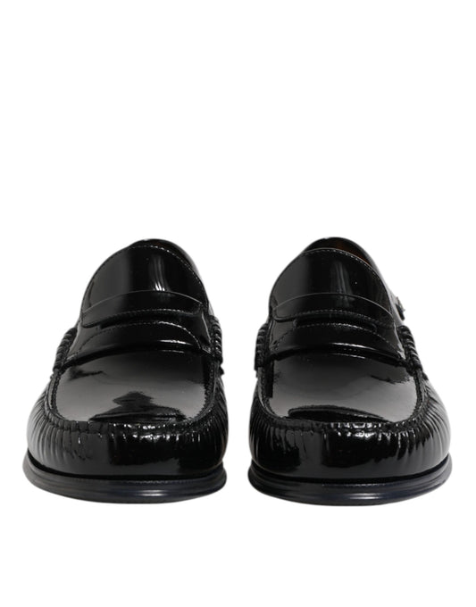 Dolce & Gabbana Schwarz Leder Slip On Loafers Kleid Schuhe