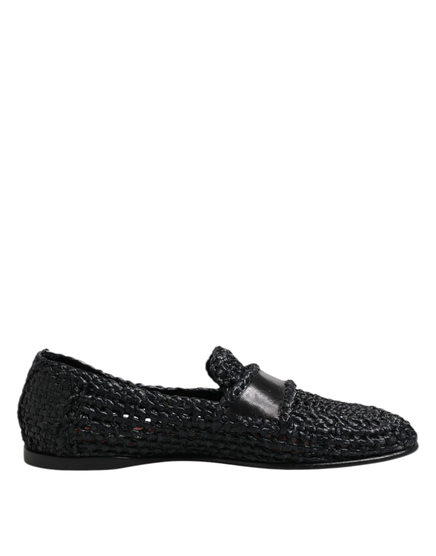 Dolce & Gabbana Schwarzes gewebtes Leder Slip On Loafers Männer Schuhe