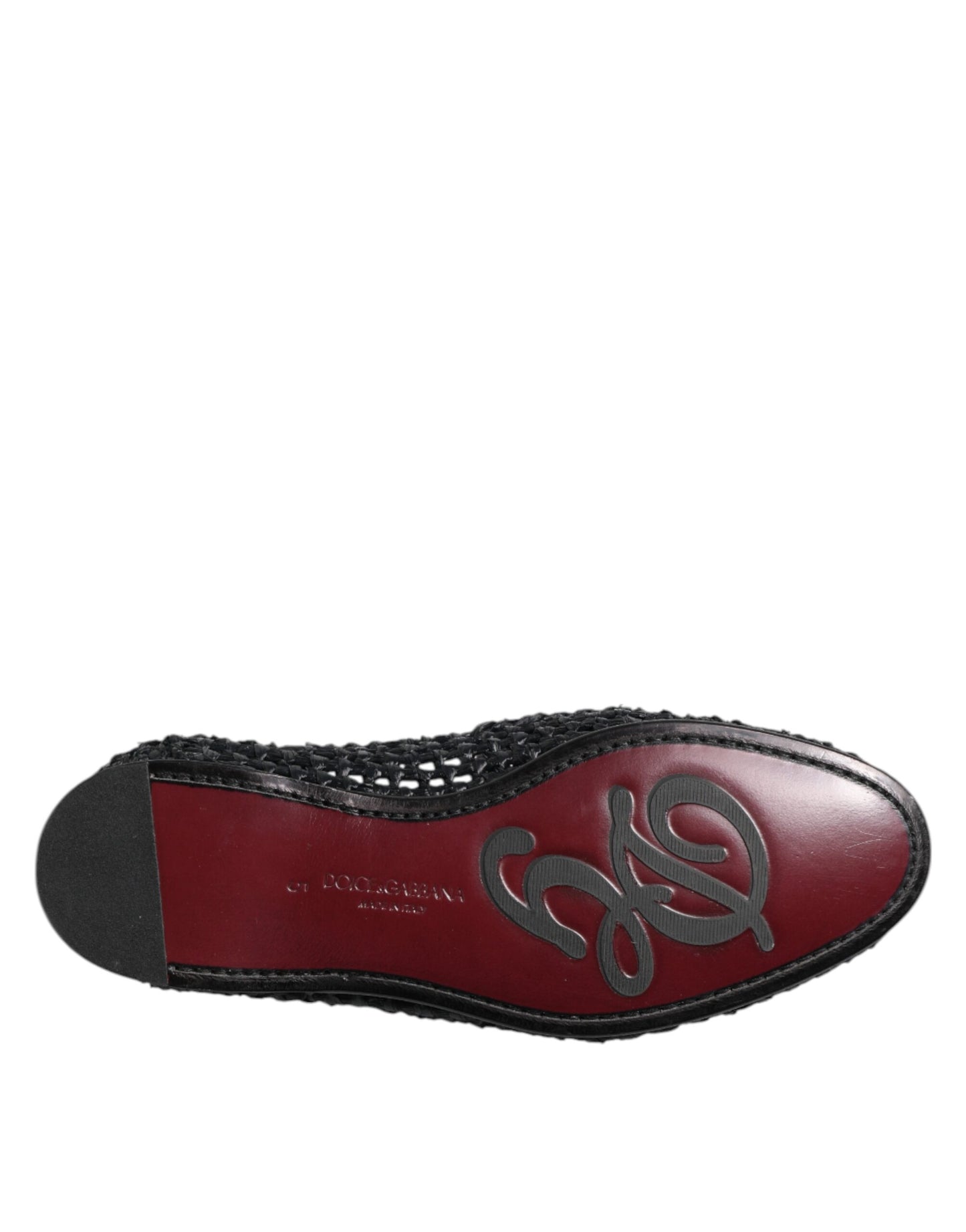 Dolce & Gabbana Schwarzes gewebtes Leder Slip On Loafers Männer Schuhe