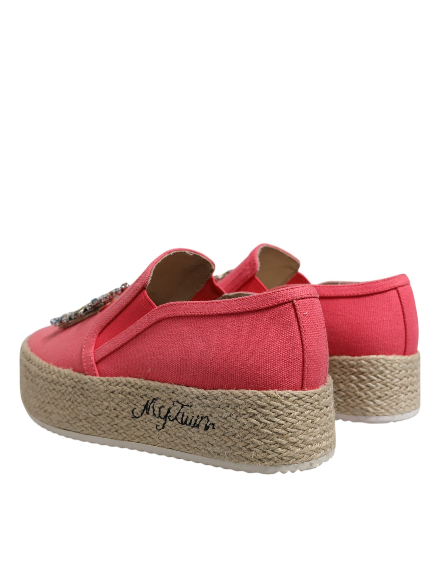 Twinset Rosa Canvas Kristall verschönert Slip On Schuhe