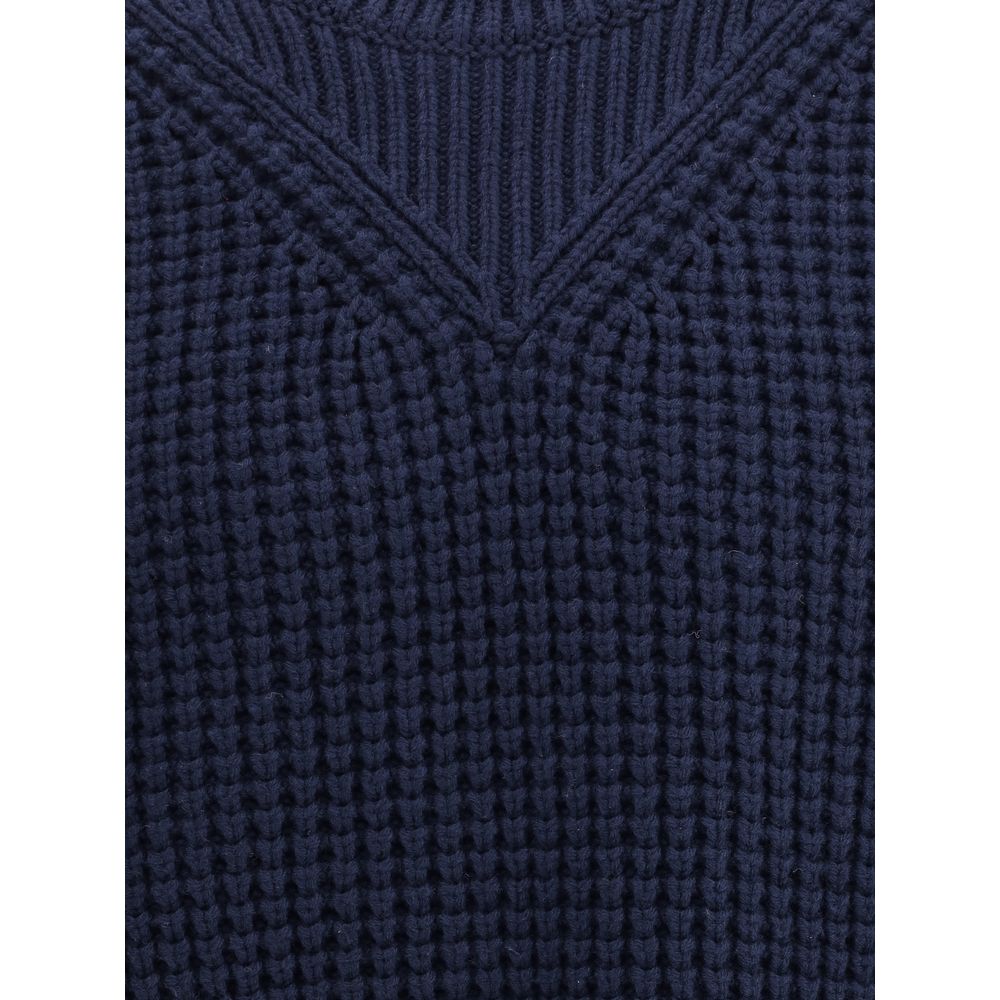 Jil Sander Blauer Fleece-Wollpullover