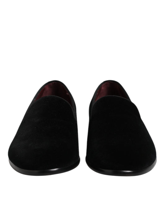 Dolce & Gabbana Schwarzer Samt Slip On Loafers Formelle Schuhe