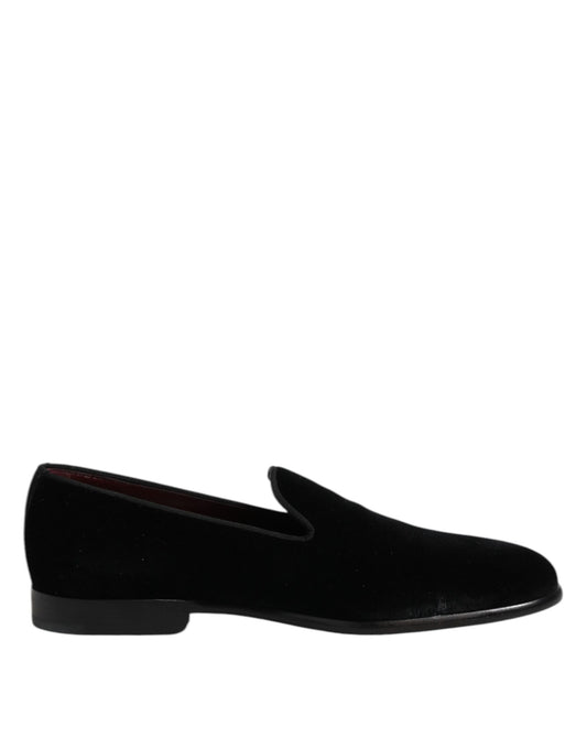 Dolce & Gabbana Schwarzer Samt Slip On Loafers Formelle Schuhe
