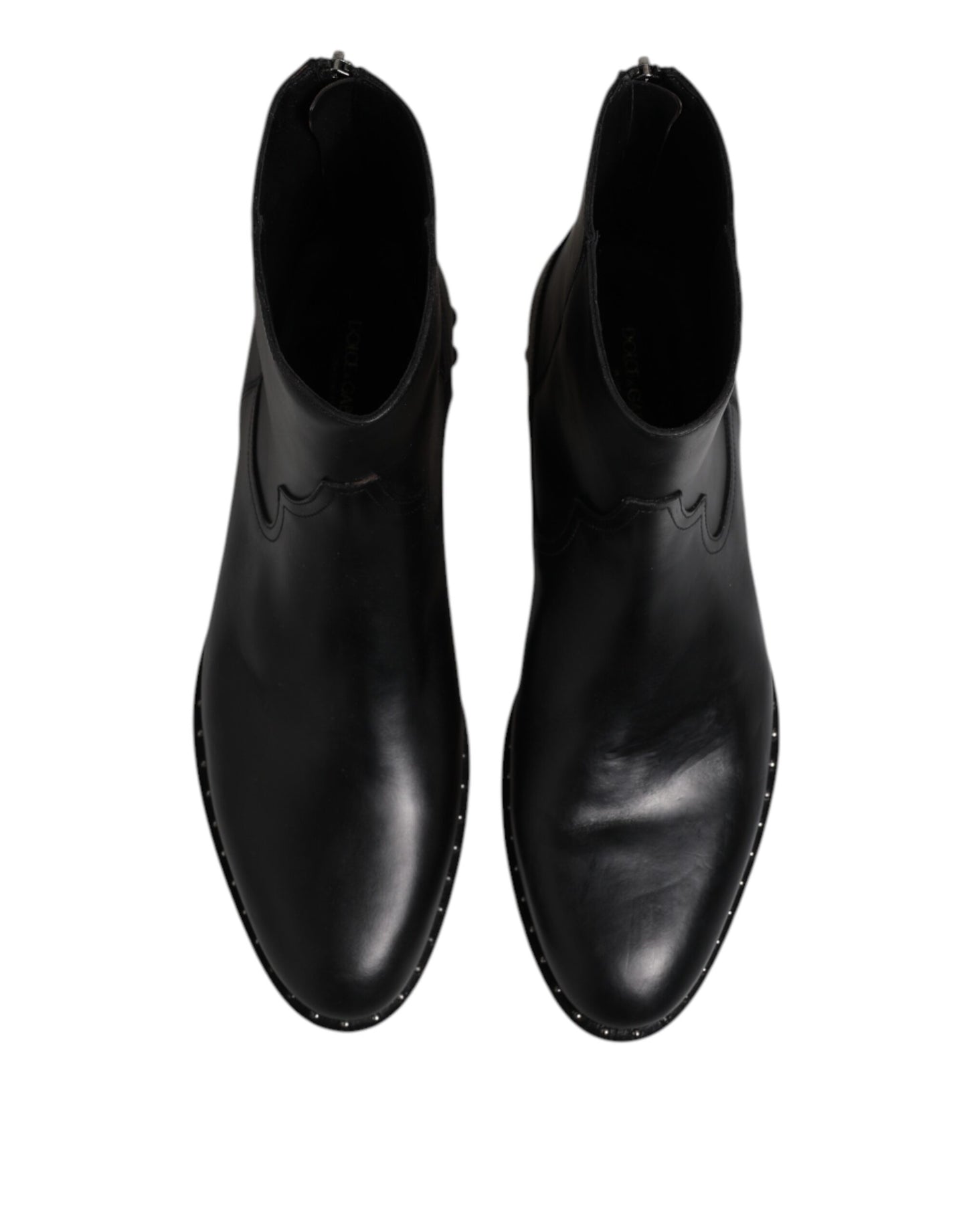 Dolce & Gabbana Schwarze Leder Logo-Stiefeletten Nietenschuhe