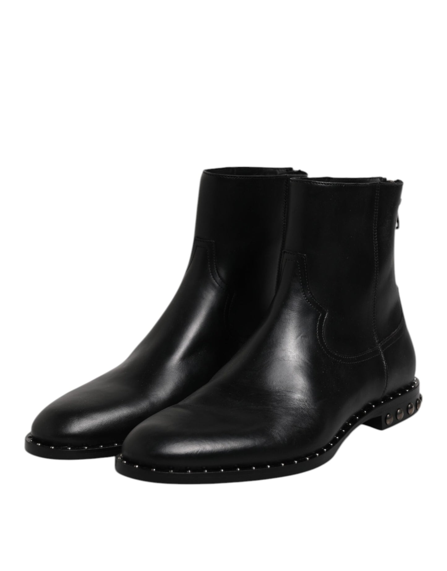 Dolce & Gabbana Schwarze Leder Logo-Stiefeletten Nietenschuhe