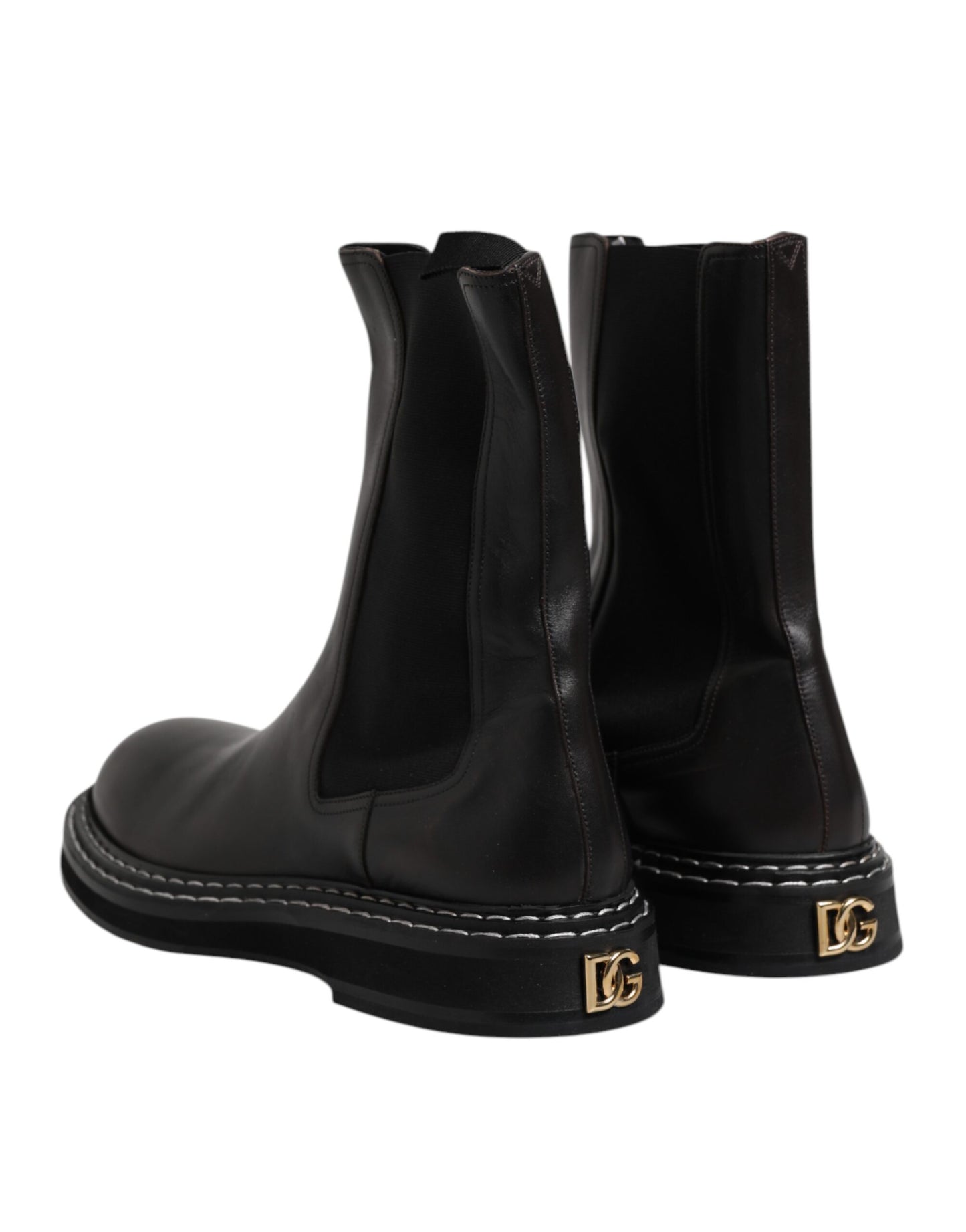 Dolce & Gabbana Schwarz Leder Mid Calf Stiefel Flats Schuhe