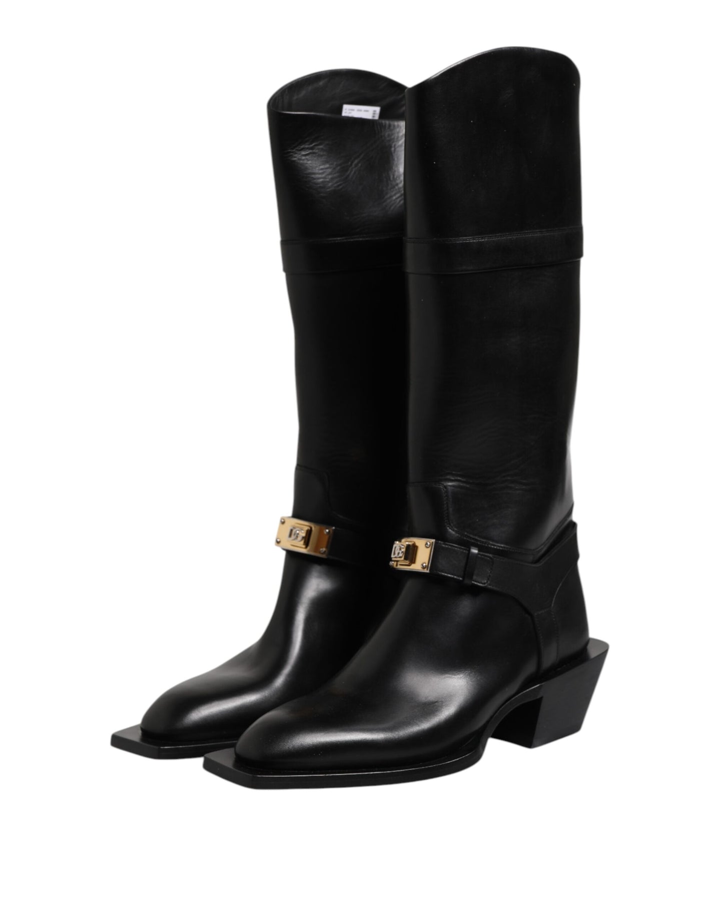 Dolce & Gabbana Schwarz Leder Hohe Stiefel Flache Schuhe
