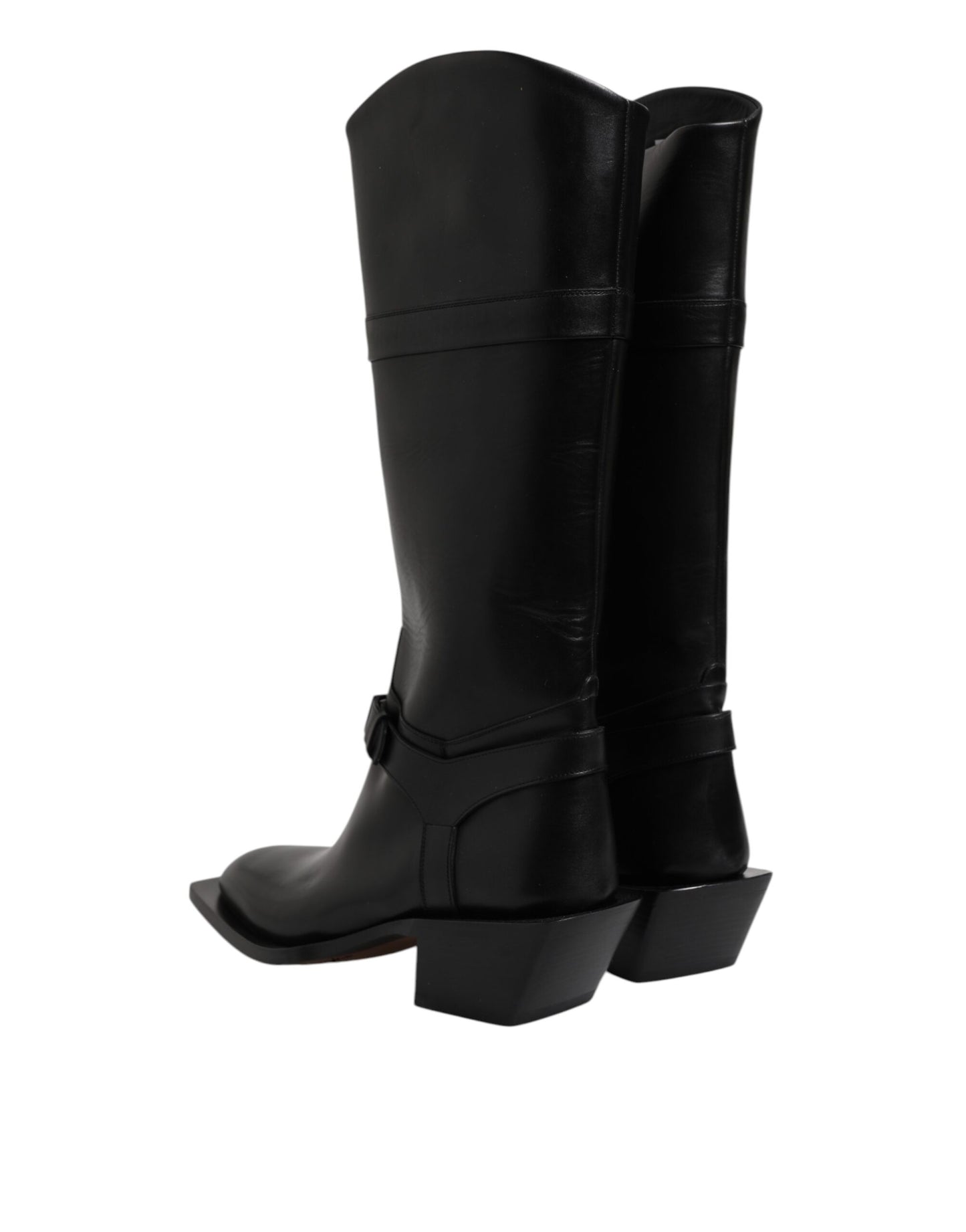 Dolce & Gabbana Schwarz Leder Hohe Stiefel Flache Schuhe
