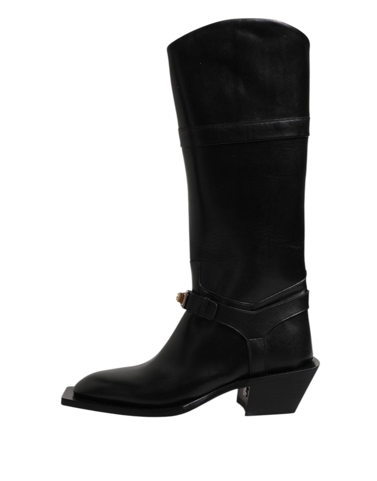 Dolce & Gabbana Schwarz Leder Hohe Stiefel Flache Schuhe
