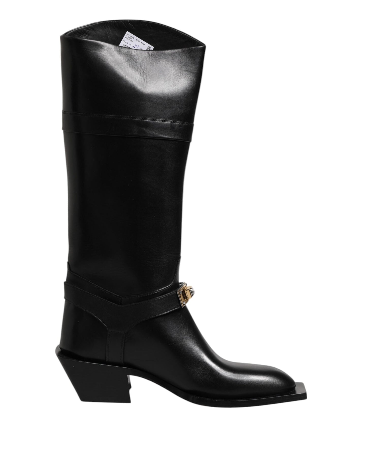 Dolce & Gabbana Schwarz Leder Hohe Stiefel Flache Schuhe