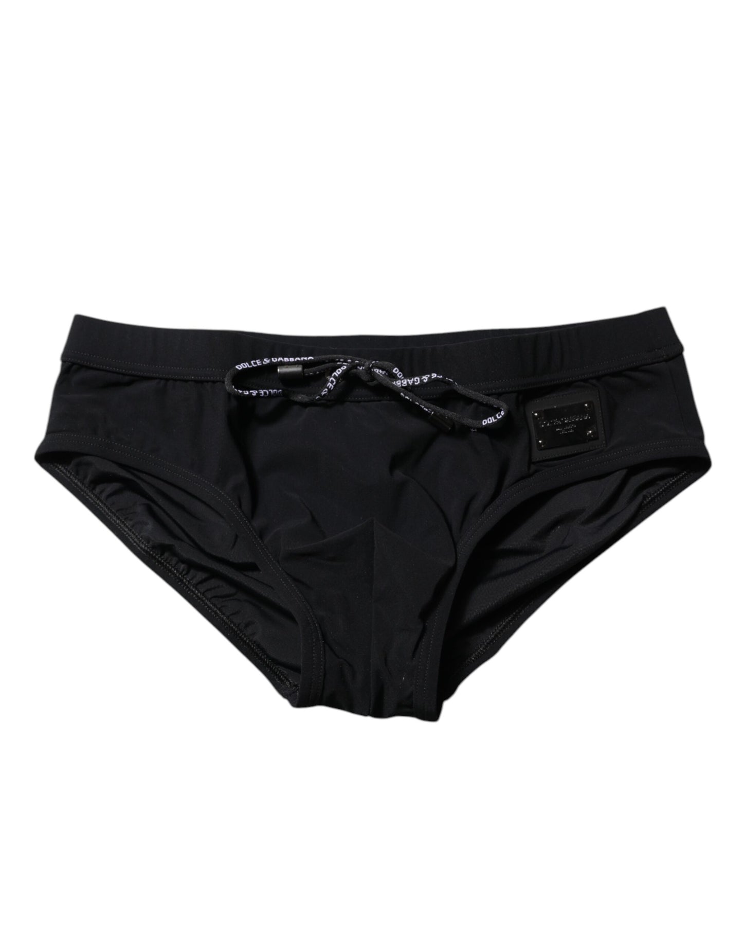 Dolce & Gabbana Schwarze Logoplakette Männer Beachwear Brief Bademode