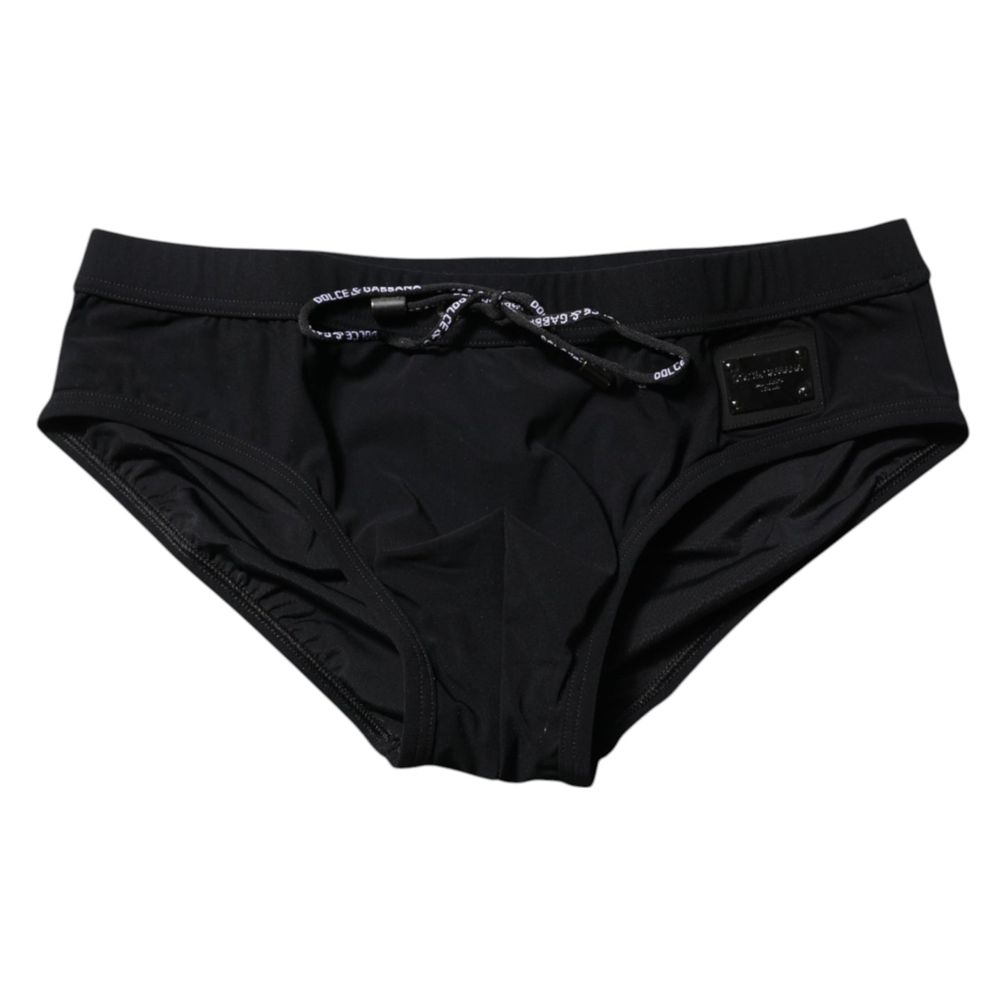 Dolce & Gabbana Schwarze Logoplakette Männer Beachwear Brief Bademode