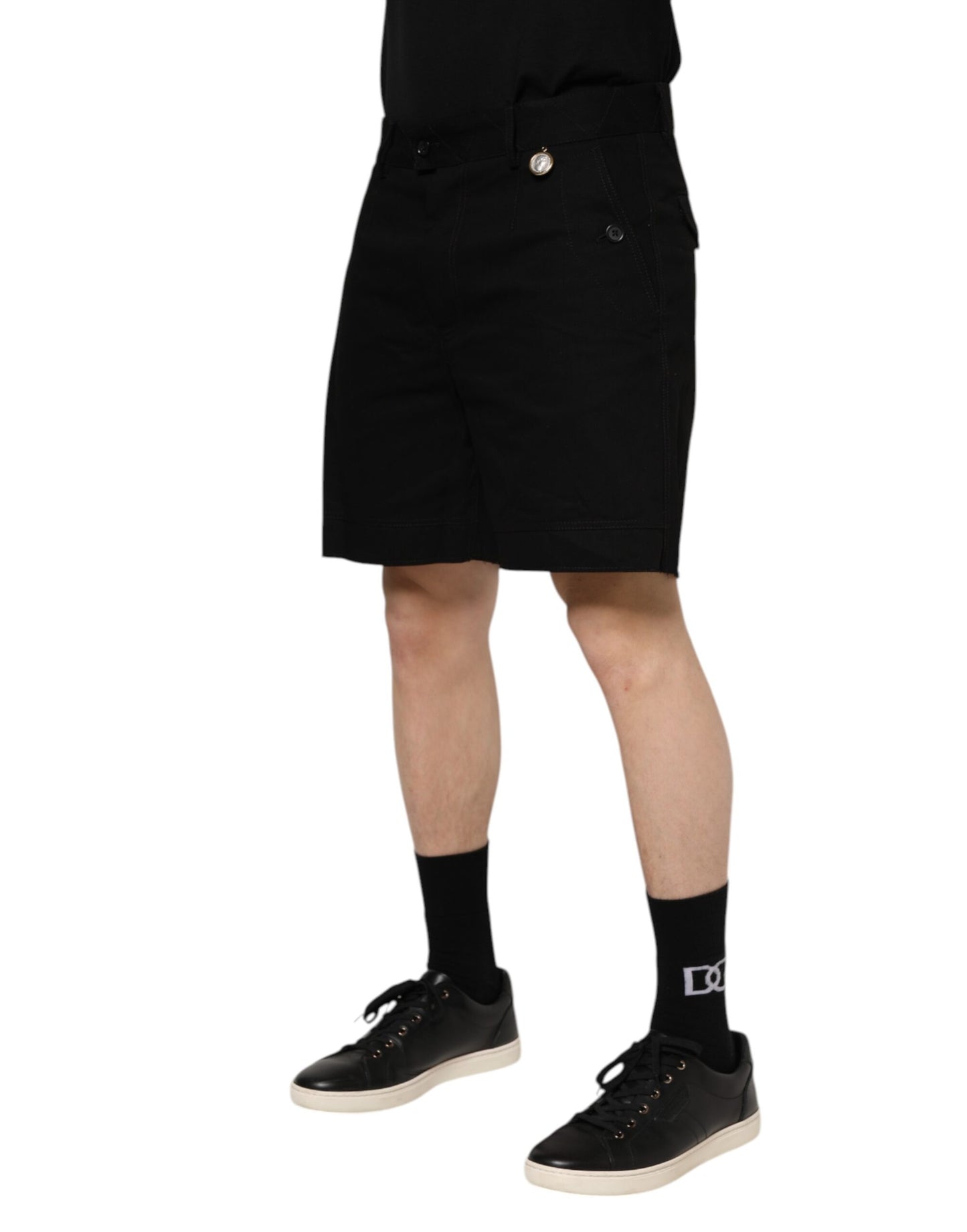 Dolce & Gabbana Schwarze knielange Herren Bermudashorts aus Baumwolle