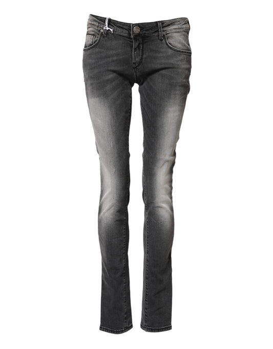 Acht Dunkelgraue Slim Fit Denim-Jeans aus Baumwolle mit niedriger Taille