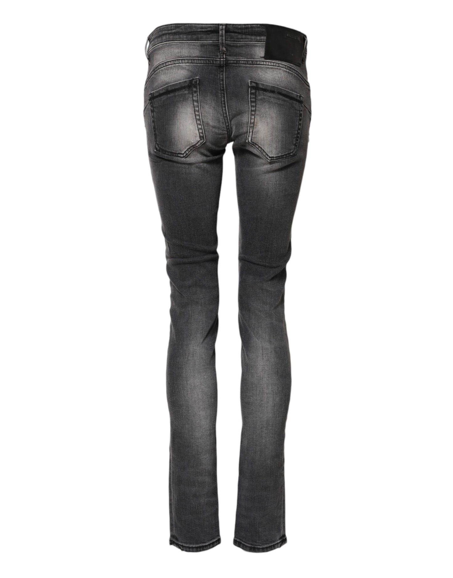 Acht Dunkelgraue Slim Fit Denim-Jeans aus Baumwolle mit niedriger Taille
