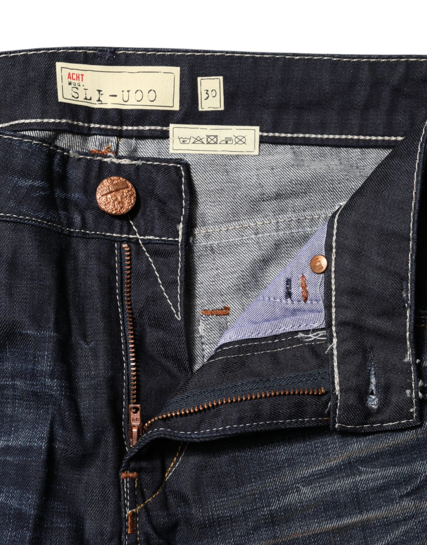 Acht Blaue Denim-Jeans mit mittlerer Taille aus gewaschener Baumwolle